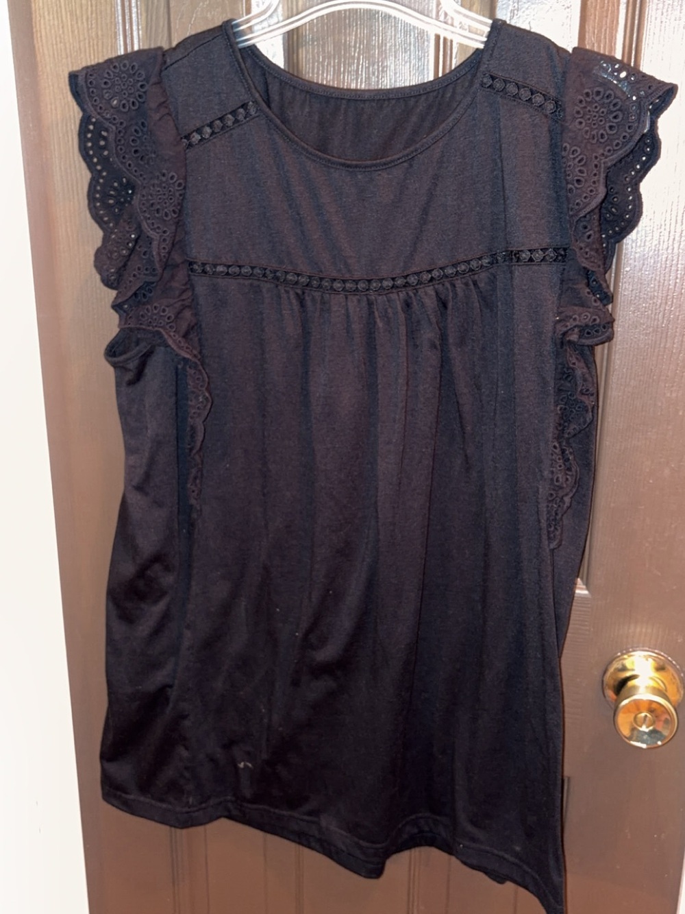 Black Eyelet Flutter Sleeve Women’s Top